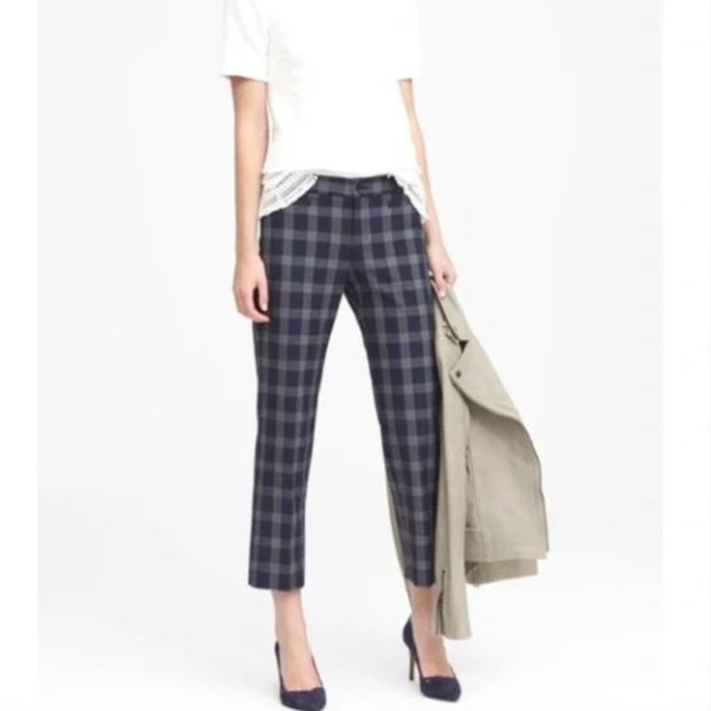 Banana Republic Navy Plaid Cropped Pants
